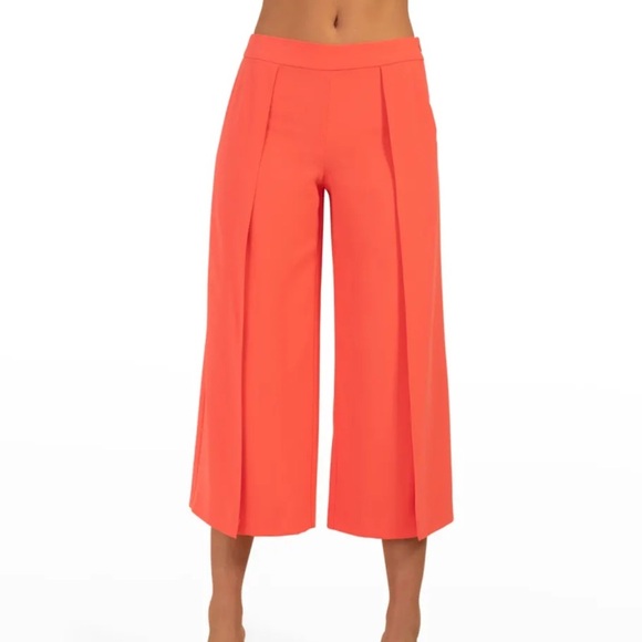 Trina Turk Esplande Split Front Wide Leg Cropped Pants Womens Size 12 Coral - Picture 1 of 13
